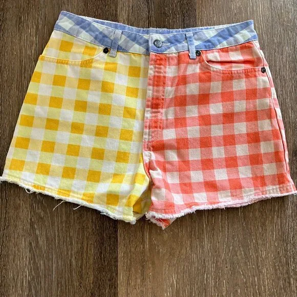 FARM Rio Yellow & Orange Gingham Jean Shorts with Blue Waistband - Picture 4 of 11